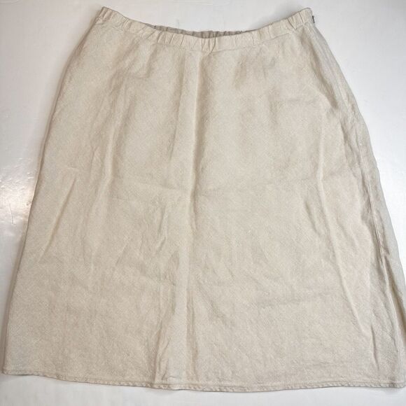 Lands End 100% Linen A-Line Skirt Womens 18W Neutral Beige Side Zip Plus Size - Picture 1 of 9